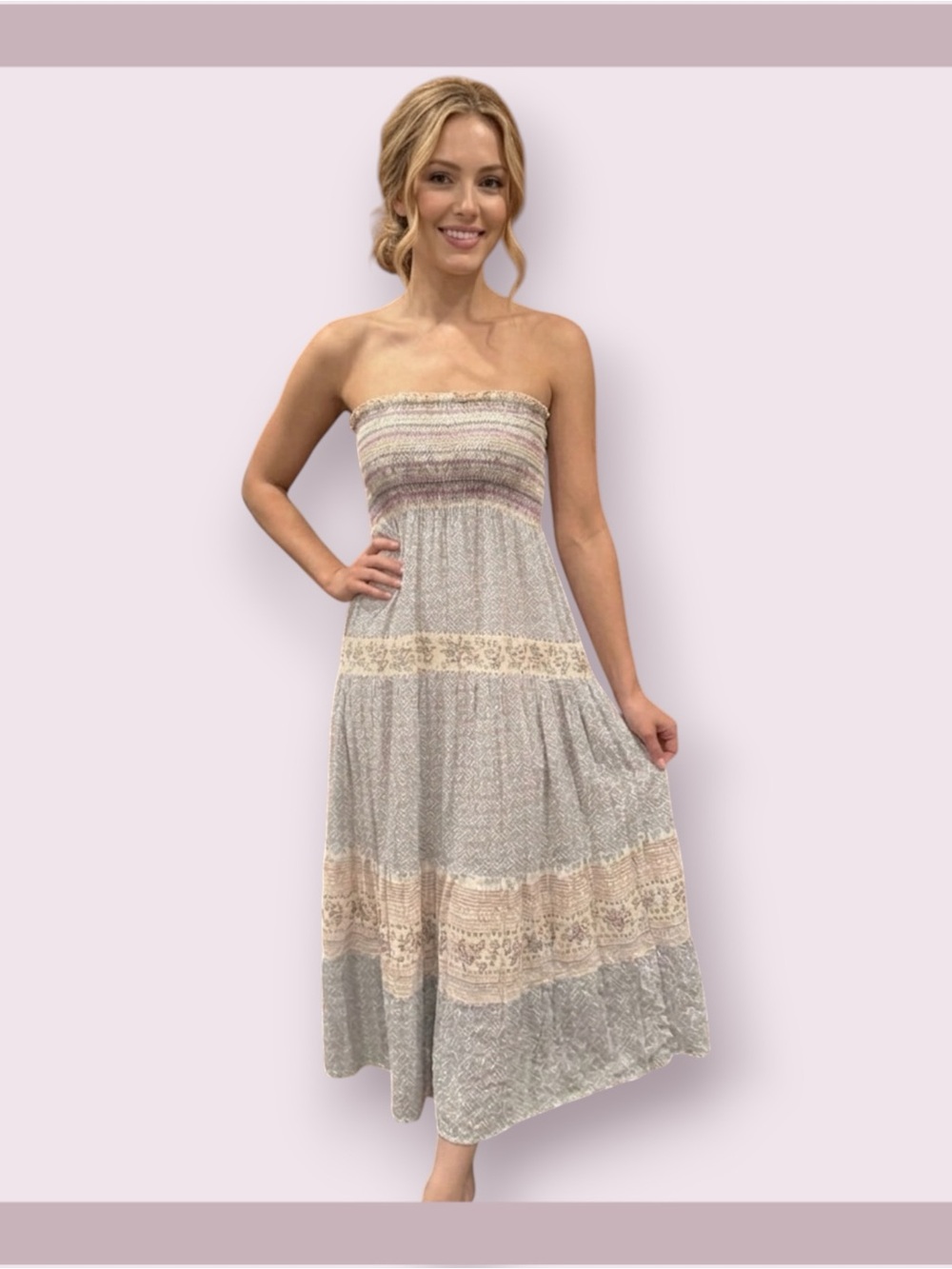 Magazine Smocked Strapless Bohemian Style Dress